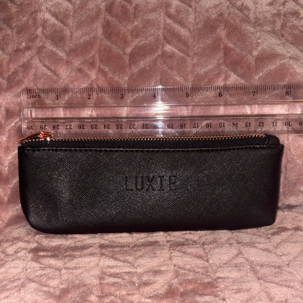 Luxie Wonderlust Black Makeup Brush Zip Pouch with Rose Gold Zipper